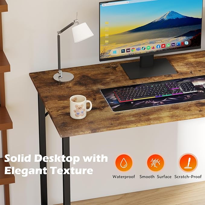 PayLessHere | 47 Inch Computer Desk | Vintage | Office Desk with Metal Frame, Adjustable Feet | Water-Resistant, Scratchproof Surface | Sturdy Writing Table for Home Office or Study | Pack of 1 - Image 5