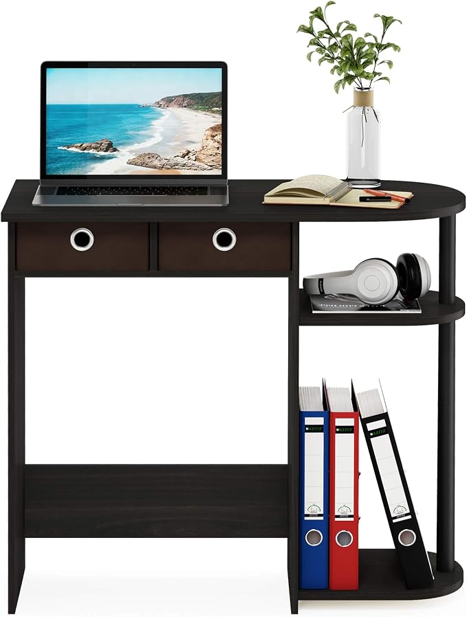 Furinno Go Green Desk, 31.5" Wide Gaming Desk with 2 Side Shelves and Storage Bins, Computer Desk, Office Desk for Home Office, Study Room, Dorm, Bedroom, Espresso - Image 4