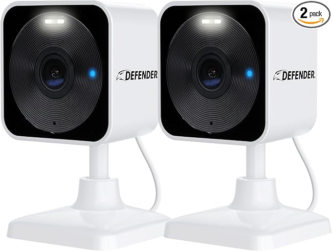 Defender GO 2K AI Powered WiFi Indoor/Outdoor Home, Business, Pet, Baby Security Camera, AI Detection, Dual Band, Spotlight/Siren, Color Night Vision, 2-Way Talk, Works with ClearVu App, 2 Pack by Defender