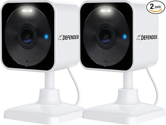 Defender GO 2K AI Powered WiFi Indoor/Outdoor Home, Business, Pet, Baby Security Camera, AI Detection, Dual Band, Spotlight/Siren, Color Night Vision, 2-Way Talk, Works with ClearVu App, 2 Pack by Defender