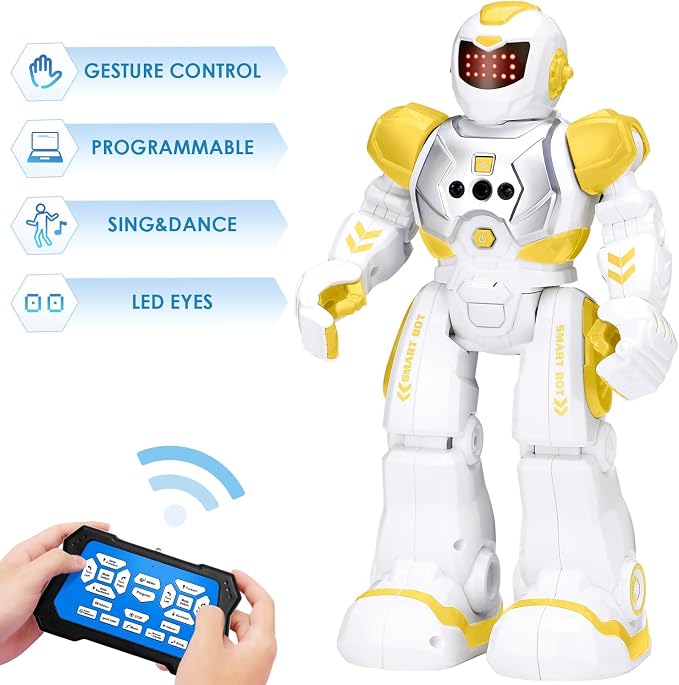 KingsDragon Robots Toy for Kids, RC Gesture Sensing Toy, Interactive Walking Singing Dancing Robot Birthday Presents for Boys Girls Age 6 7 8 9 Years Old,Yellow - Image 2