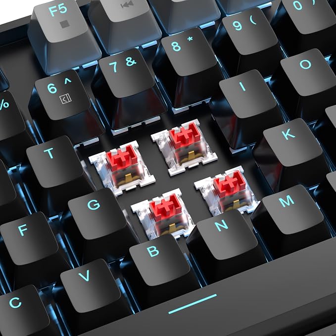 MageGee 75% Mechanical Gaming Keyboard, Red Switch, LED Blue Backlit, 87 Keys Compact TKL Wired Computer Keyboards for Windows Laptop PC Gamer - Black/Grey - Image 2