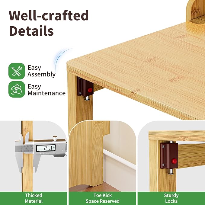 Folding Desk for Small Spaces, Bamboo Foldable Desk with Bookshelf, Natural | Small Computer Desk with Storage, Mid Century, Fold Out，Compact Size, for Bedroom, Living Room, Apartment, Home Office - Image 5