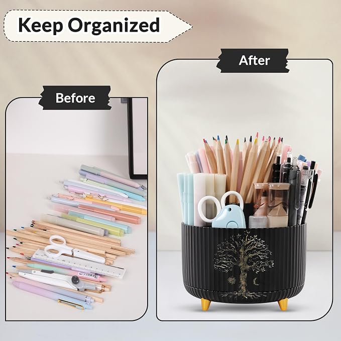 SKYDUE 360 Degree Rotating Desk Organizer, Dual-Purpose Pencil Pen Holder for Desktop, Desk Pen Organizer with 5 Slots, Office Supplies, Pencil Cup for Office, School, Home - Image 4