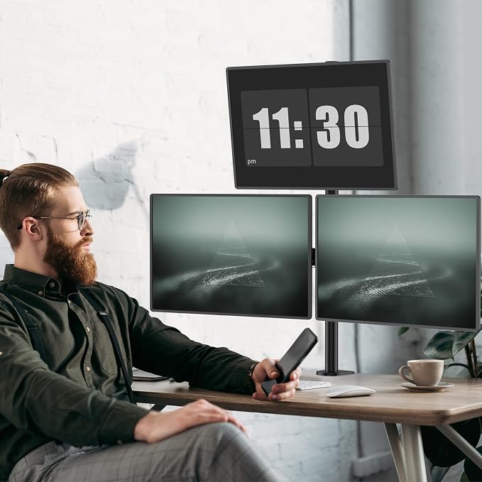 WALI Tall Triple Monitor Mount for 13-27 inch Computer Screens, 3 Monitor Desk Mount, Holds up to 22 lbs, Adjustable Triple Monitors Stand with Swivel Tilt Rotation, 75x75/100x100mm (M003), Black - Image 2
