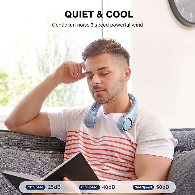 Morelax Neck Fan, USB Rechargeable Personal Fan,Hand Free Bladeless Portable Fans,4000 mAh, 3 Speeds,72 Air Faster softer 360° Cooling, Ultra Quiet,Gift Suitable for Home, Office, Travel, Sports - Image 6