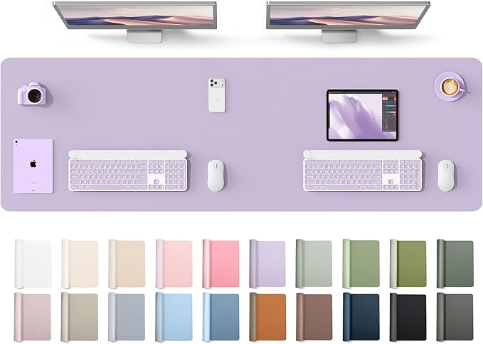 YSAGi Leather Desk Protector, Office Mat, Large Mouse Mat, Non-Slip PU Leather Blotter, Laptop Desk Mat, Waterproof Writing Pad for Office and Home(Light Purple, 63" x 17.2") by YSAGi