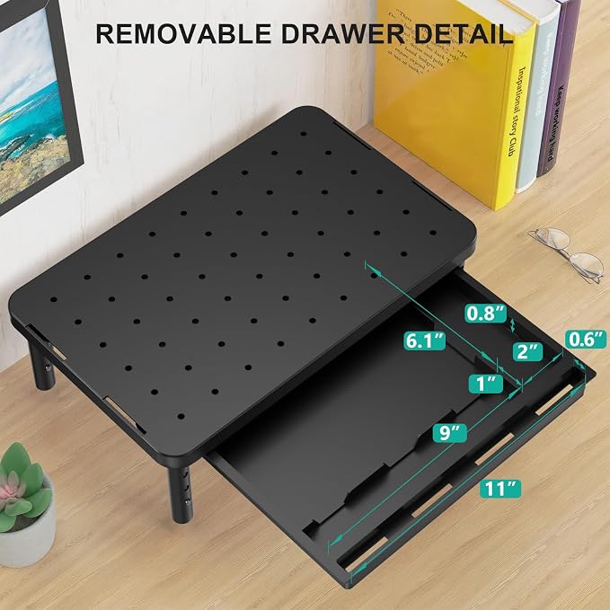 WALI Computer Monitor Stand with Storage, Desk Monitor Riser 3 Height Adjustable, Laptop Riser with Airflow Vents, Desk Organizer for Computer, Laptop, Printer (PTT002-B), 1 Pack, Black - Image 7