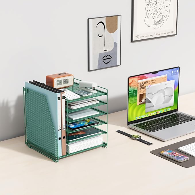 gianotter 6-Tier Paper Organizer With Magazine Holder | Desk Organizers and Accessories, File Organizer for Office Supplies Storag (Green, 6-Tier) - Image 4