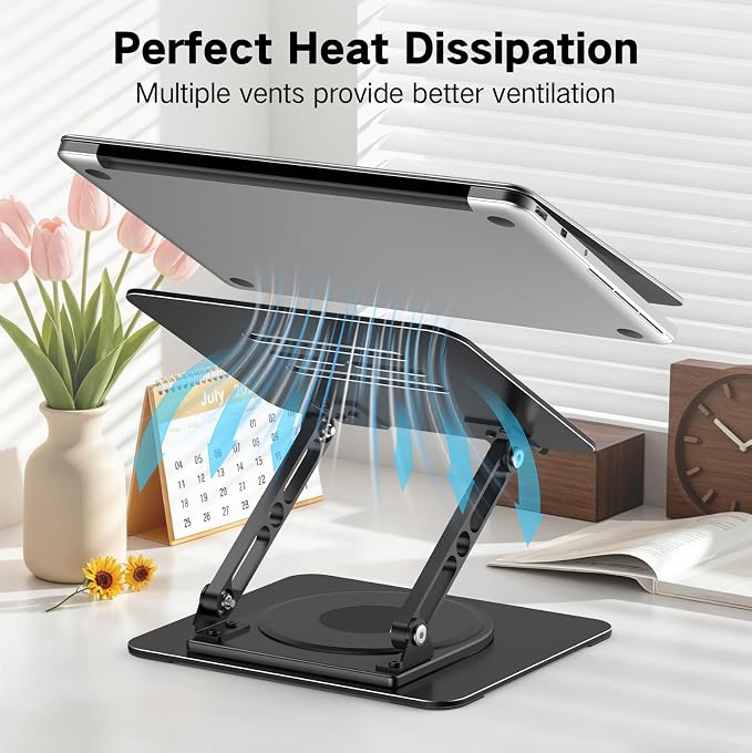 Adjustable Laptop Stand for Desk with 360 Rotating Base | Metal Foldable Laptop Riser Holder, Portable Desktop Book Stands, Ventilated Cooling Notebook Stand for 10-15.6” Laptops - Image 5