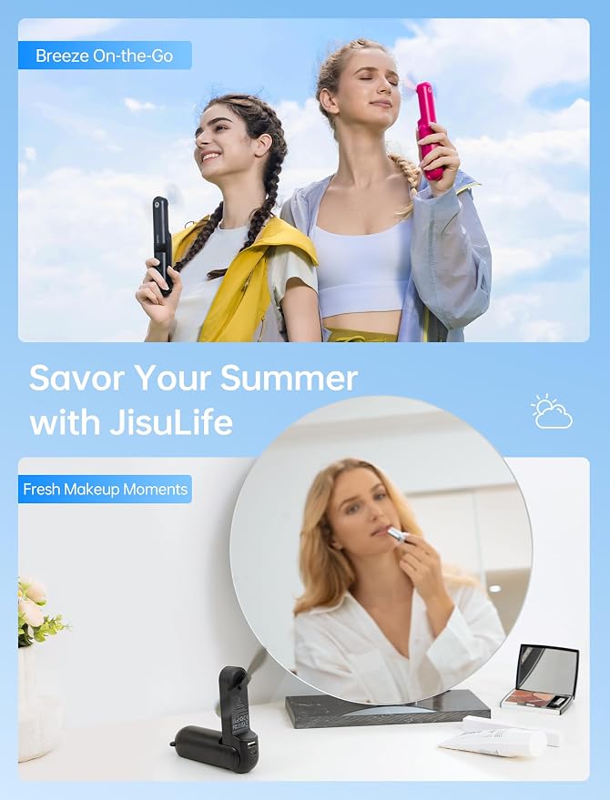 JISULIFE 3 IN 1 Handheld Mini Fan - Portable Fan & Power Bank & Flashlight, 19H Max Cooling, USB Rechargeable, Pocket-Sized for Travel, Cruise, Concerts, Makeup, 2026 Summer Gifts for Women(Black) - Image 7
