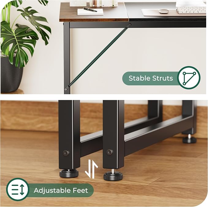 Huuger Computer Desk, 63 Inch Office Desk, Gaming Desk with Storage, Writing Desk Work Desk for Home Office, Study, Modern Simple Desk, Large Legroom, Metal Frame, Rustic Brown and Black - Image 9