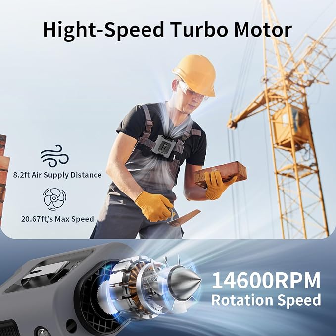 Socool 14500mAh Portable Waist Fan Clip on Belt 360 Rotation Wearable Rechargeable Personal Shirt Fan, 67H Cooling 5-Speed Battery Operated with Light, Neck Fan Hands-Free for Outdoor Jobsite Camping - Image 3