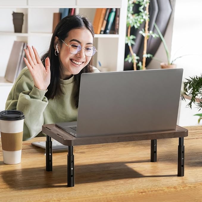 WALI Plastic Computer Monitor Stand with Storage, Desk Monitor Riser 3 Height Adjustable, Laptop Riser with Airflow Vents, Desk Organizer for Computer, Laptop, Printer (PTT002-C), 1 Pack, Brown - Image 2