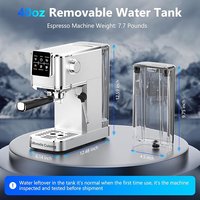 URintells Cuising Espresso Machine with Touchscreen And Cold Brew | 20Bar Pump,Stainless Steel Espresso Maker with Powerful Steam Milk Frother for Cappuccino Latte,Iced Americano - Image 9