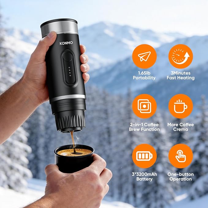 Portable Espresso Machine for Travel, Self-Heating Coffee Maker Works with Capsules & Ground Coffee, Type-C Rechargeable for Outdoor Camping Car RV Business Trips - Image 3