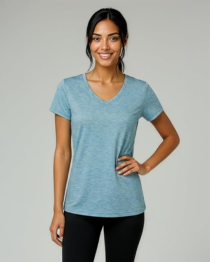 5 Pack Women's Dry Fit V Neck Workout Tops T Shirts Athletic Gym Yoga Tees | Available In Plus Size, Cooling Moisture-Wicking, Short Sleeve, Quick-Dry, Fitness, Stretch, Exercise, Running, Hiking - Image 2