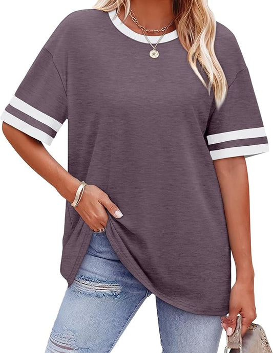 WIHOLL Womens T Shirts Loose Fit Short Sleeve Tees Crew Neck Color Block Summer Tops 2026 Fashion by WIHOLL