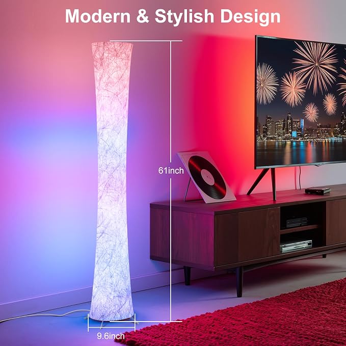 WORLD WIN Floor Lamp, 61'' Smart RGB LED Corner Lamp with Music Sync and 16 Million DIY Colors, 3 Color Temperature, APP & Remote Control, Color Changing Standing Floor Lamp for Bedroom Living Room - Image 2