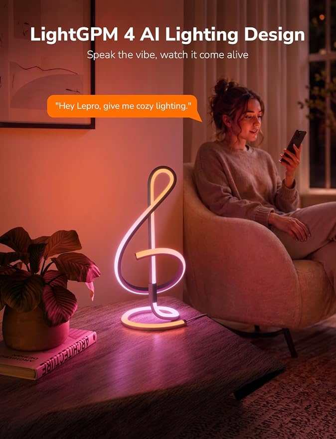 Lepro TB2 AI Smart Table Lamp, RGB+IC Addressable LED Lamps Alexa Google Home Enable, APP Control DIY Color Changing Modern Spiral Lamp, Music Sync, AI Generated Lighting LLM, 2.4 GHz WiFi/Bluetooth - Image 2