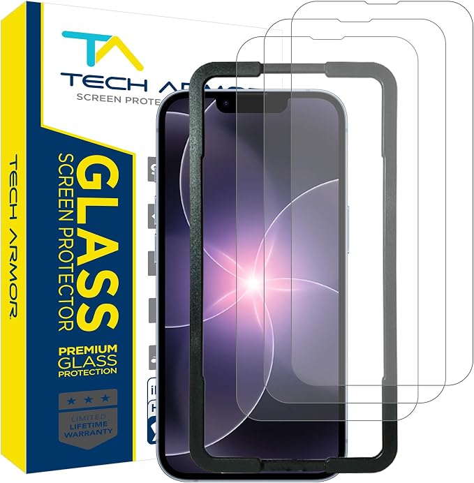 Tech Armor for Apple iPhone 17E Screen Protector,iPhone 16E, iPhone 14, 13 and 13 Pro Tempered Glass 6.1 Inch - Ballistic, Case Friendly, Easy Install, Sensor Protection, HD, 9H Hardness - 3 Pack by TechArmor