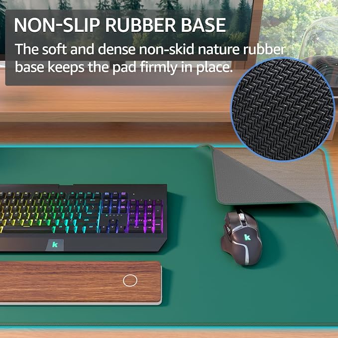 KTRIO Large Gaming Mouse Pad, Desk Mat, 31.5 x 15.7 in, Forest Green, XXL | Smooth Micro-Weave Surface, Artistic Pattern Design, Non-Slip Rubber Base, Durable Stitched Edges, Office & Home Use - Image 4