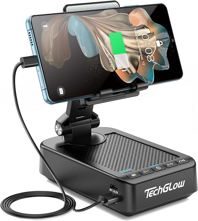 TechGlow Foldable Cellphone Stand with Bluetooth Speaker Charging Function 360° Rotatable Phone Stand Birthday Gifts for Men Women Mother Father Cool Tech Gadgets by TechGlow