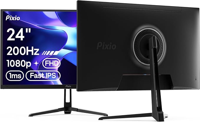 Pixio PX248 Wave 24 inch 200Hz Refresh Rate FHD 1080p Resolution Fast IPS Panel 1ms GTG Response Time Built-in Speakers Gaming Monitor with Adaptive Sync by Pixio