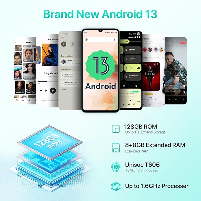 UMIDIGI A15C (8+8GB RAM+128GB ROM) Android 13 NFC Unlocked Cell Phone，48MP Ultra-Clear AI Camera Mobile Phone,5000mAh Battery Smartphone,6.7" HD Full View Display Dual Unlock Phone-Space - Image 5