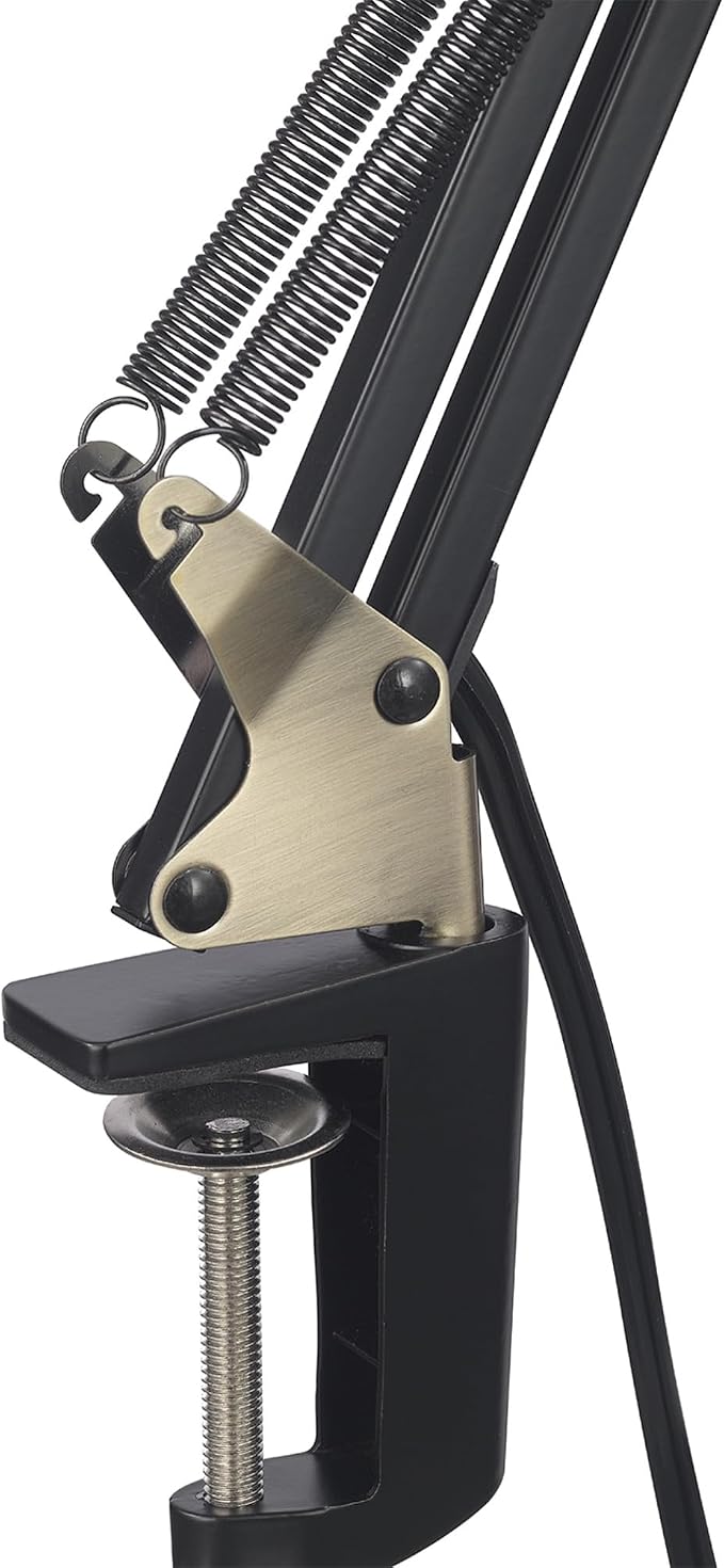 Globe Electric 62000009 32" Multi-Joint Desk Lamp with Metal Clamp, Matte Black, Antique Brass Accents, On/Off Rotary Switch on Shade, Partially Adjustable Swing Arm, Home Décor, Office Accessory - Image 8