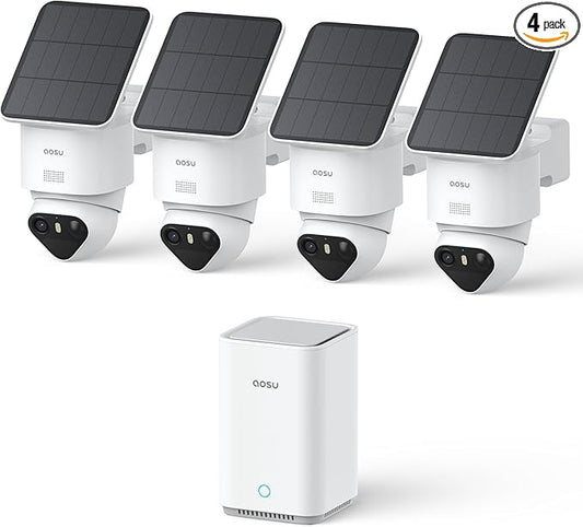 aosu T2 Ultra 4K Security Cameras Wireless Outdoor, 4 Cam Kit, Smart Home Security System with TrueColor Night Vision, AI Recognition & 360° Motion Tracking, Solar Power, Expandable 1TB Local Storage by AOSUSecurityOfficial