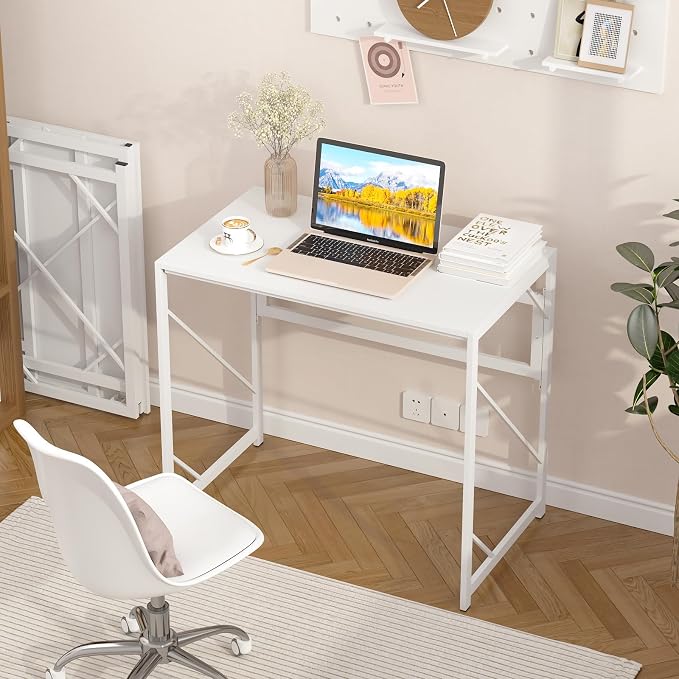 Elephance Folding Desk Writing Computer Desk for Home Office No-Assembly | Study Office Desk,Foldable Table for Small Spaces,31.5 Inch,White - Image 2