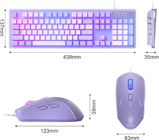 Gaming Keyboard and Mouse Combo, K1 RGB LED Backlit Wired Keyboard with 104 Key Computer PC Gaming Keyboard for PC/Laptop (Purple) - Image 7