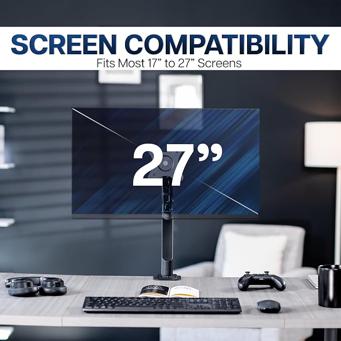 VIVO Heavy Duty Single Monitor Tension Arm for up to 27 inch Screens, Holds 14.3 lbs, Premium Desk Mount Stand, Black, STAND-V101O - Image 7