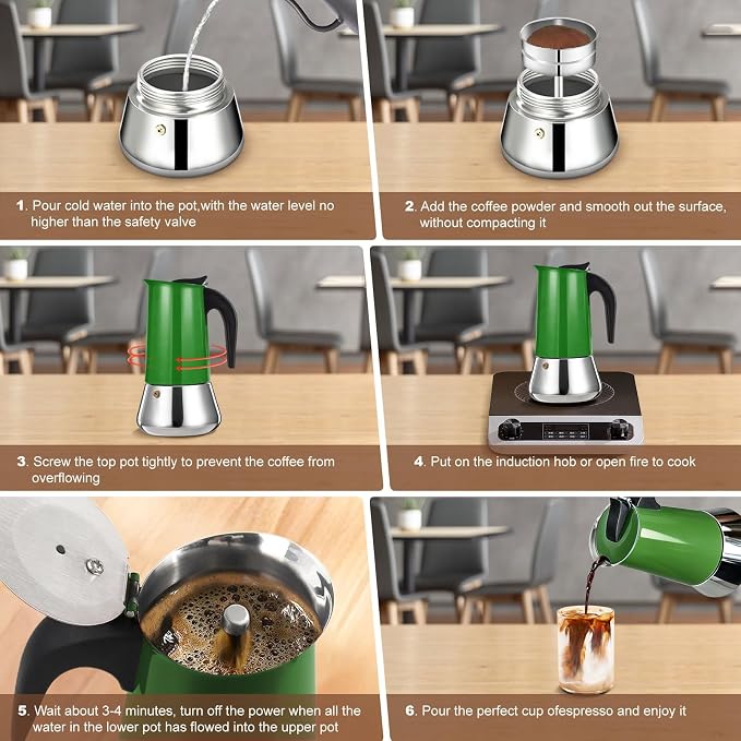 12 Cup Stovetop Espresso Maker Stainless Steel Moka Pot Stove Top Percolator Italian Coffee Makers Capable Mocha Greca Machine Cafe Classic Induction Cookers for Home and Camping 600ml 20oz - Image 9