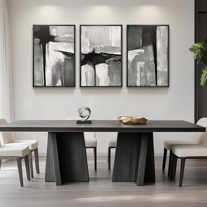 Large Framed Black and White Gray Abstract Wall Art, 3 Piece Modern Canvas Prints Paintings Artwork for Walls, Grey Abstract Pictures for Living Room Hallway Bedroom Office Wall Decor Total 30x60 In - Image 8