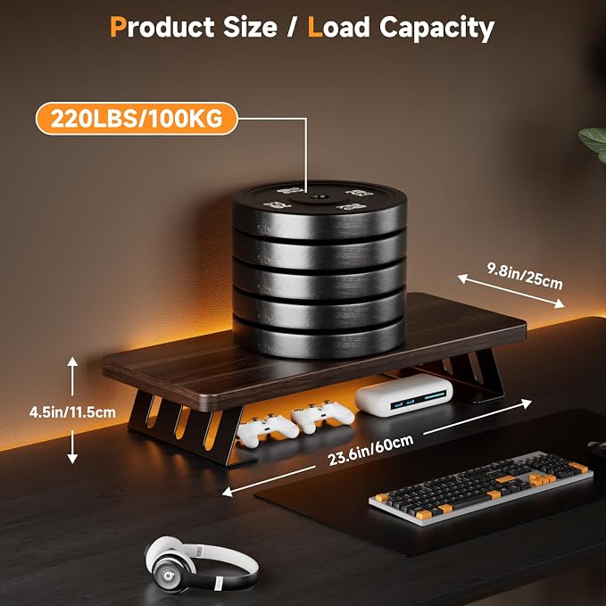 Monitor Stand - 24 Inch Wood Monitor Stand Riser, 220 Pounds Load Capacity Desk Monitor Riser for Laptop/PC/Printer, Desktop Stands Organizer for Home Office - Image 3