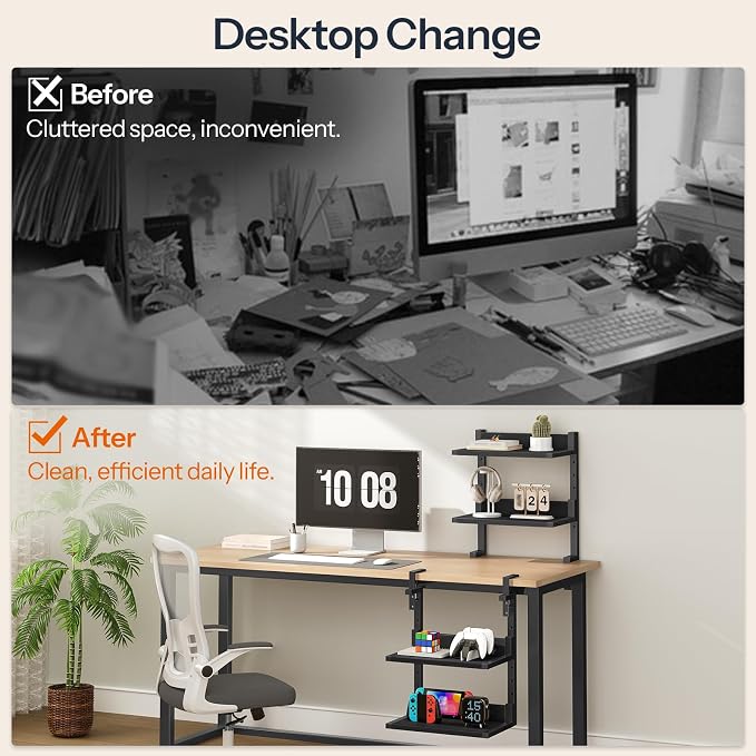HOOBRO Clamp On Desk Shelf, 2-Tier Desktop Organizer, Space-Saving Desk Shelf with Adjustable Shelves, for Office, Study, Entertainment Accessories, Black BK32SJ01 - Image 7
