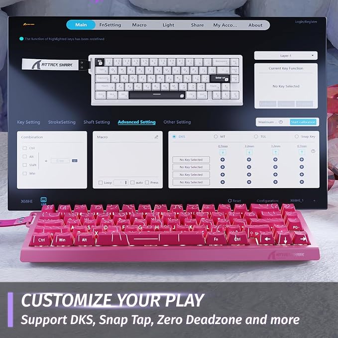 ATTACK SHARK X68HE RT Mechanical Gaming Keyboard 60% Wired TKL-Rose Contour | Adjustable Actuation,Hall Effect Magnetic Switch,8KHz Polling Rate,RGB Backlit,Top Mount,Side Printed Keycap for PC Mac Gamer - Image 6