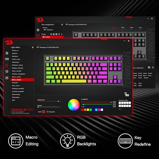 Redragon K737 PRO Wireless 87 Keys Gasket Gaming Keyboard, 80% Premium CNC Aluminum Mechanical Keyboard, Hot-Swap South-Facing LED Socket, 5-Layer Noise Dampening, Side-Printed PBT Contour Line Keycap - Image 8