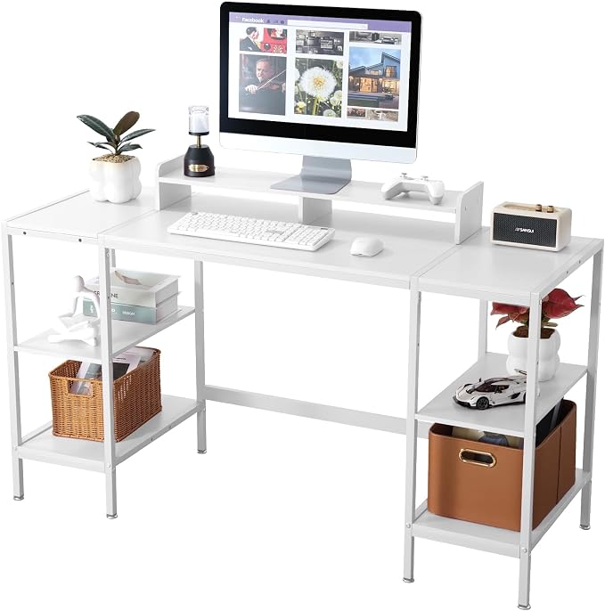 MINOSYS Computer Desk 55-inch with Storage Shelf - White Ideal Gaming Desk for Bedrooms, Small Spaces, and Home Offices Modern Writing Desk for PCs. by MINOSYSfurniture