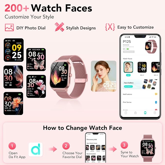 Smart Watch for Women, Answer/Make Call/AI Voice,1.85" HD Smartwatch for iPhone/Samsung/Android, 120+ Sport Modes Fitness Tracker with Heart Rate/Sleep Monitor,IP68 Waterproof (2 Bands) - Image 3