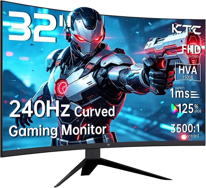 KTC 32 inch 240Hz Curved Gaming Monitor, 1080P Curved Monitor 1ms, H32S17F | 1500R, Adaptive Sync, HDR10, 125%sRGB, HDMI 2.0 x2 & DP1.4 x1, VESA, Tilt Adjustable, for Xbox PS5 Switch, Black by KTC