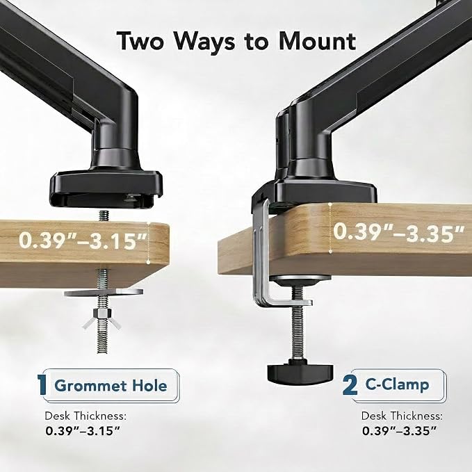 HUANUO Dual Monitor Mount for 2 Monitors up to 30 inches, Each Arm Holds Max 22lbs, Dual Monitor Stand with Advanced System, Height-Adjustable/Tilt/Swivel/Rotate, VESA Standard 75mm or 100mm - Image 7