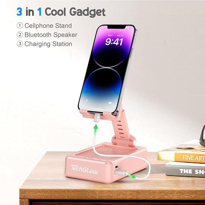 TechGlow Gifts for Men Women Foldable Cellphone Stand with Charging Function Birthday Gift Idea for Mom Dad Cool Gadget Tech Gifts-Pink - Image 2