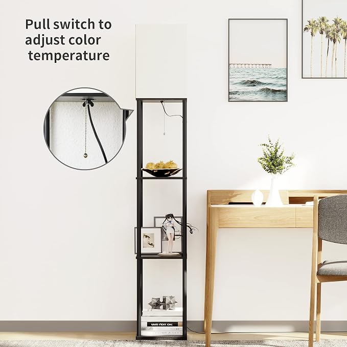SUNMORY Floor Lamp with Shelves, Modern Square Standing Lamp with 3 Color Temperature Bulb, Corner Display Bookshelf Lamp for Living Room and Bedroom(Black) - Image 8
