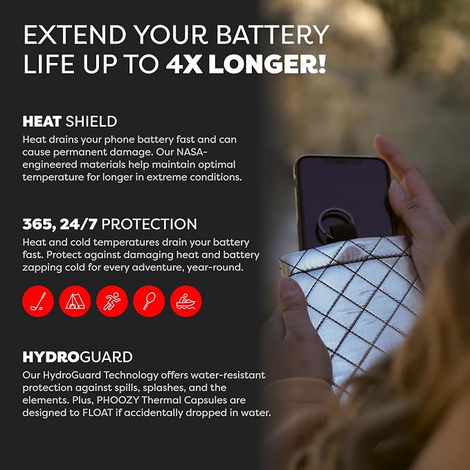 PHOOZY Apollo II Thermal Phone Case with NASA-Derived Technology - Extends Battery Life 4X in Hot or Cold Weather - Military Grade 8-Foot Drop Protection Insulated Pouch - Medium Silver - Image 3