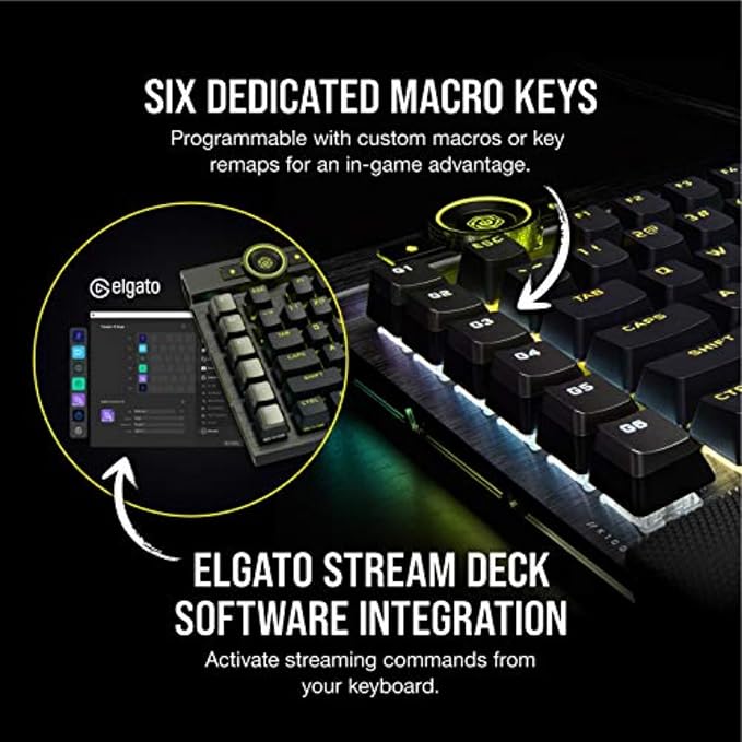 Corsair K100 RGB Mechanical Gaming Keyboard - Cherry MX Speed RGB Silver Keyswitches - PBT Double-Shot Keycaps - Elgato Stream Deck and iCUE Compatible - QWERTY NA Layout - Black - Image 8