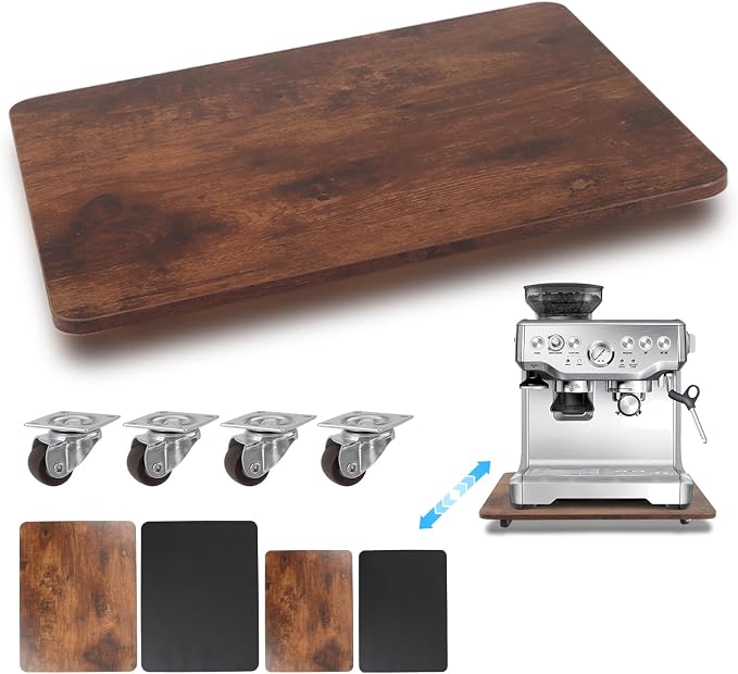 Appliance Slider 360° Rolling Tray for Coffee Maker, Under Coffee Maker Mat | Wood Large 15.7"×13" Coffee Pot Rolling Tray, Quiet Wheels, Kitchen Countertop Sliding Mat, Easily from Under The Cabinet by JAYOBGO