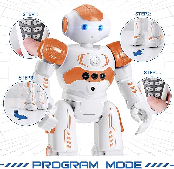 KingsDragon RC Robot Toys for Kids, Gesture & Sensing Programmable Remote Control Smart Robot for Age 3 4 5 6 7 8 Year Old Boys Girls Birthday Gift Present,Orange - Image 6